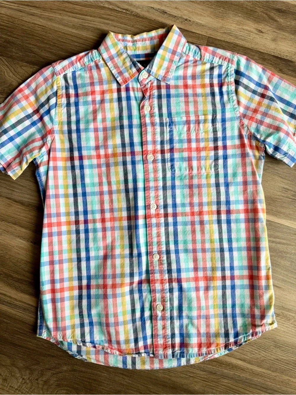 Preppy Boys Multicolor Plaid Cotton Poplin Button Down Shirt 10/12